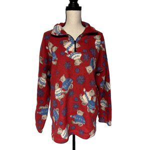 Oceanic Classic Canada Women’s Fleece Pullover Red Blue Teddy Bears Snowflakes